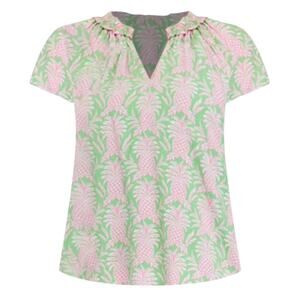 Crown & Ivy Raglan Sleeve Green and Pink Pineapple Blouse Size L